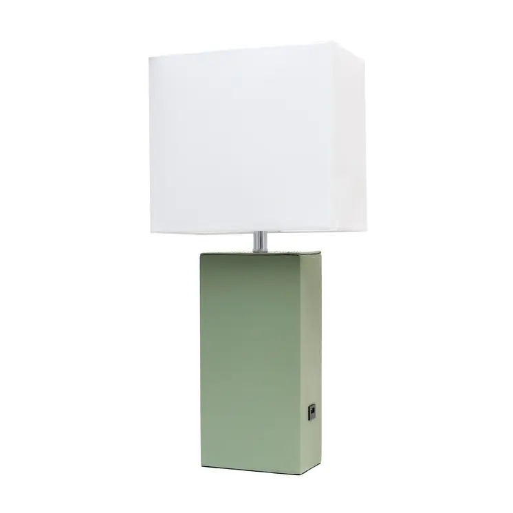 21" Sage Faux Leather USB Table Lamp LED With White Shade