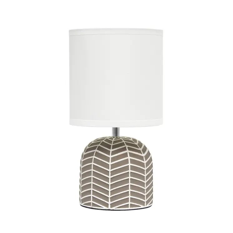 10" Taupe Ceramic Round Table Lamp With White Drum Shade