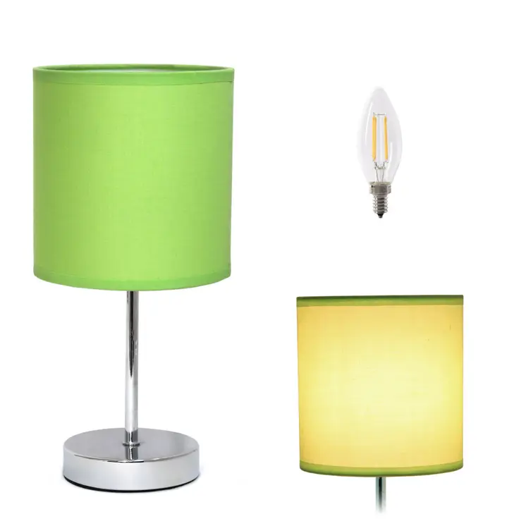 12" Silver Metal Table Lamp LED With Green Drum Shade