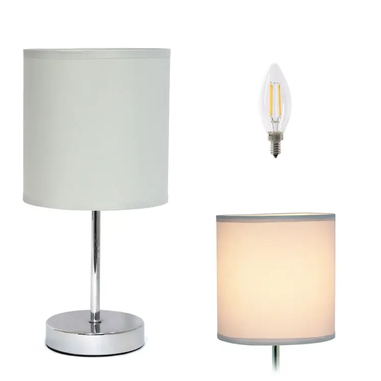 12" Silver Metal Table Lamp LED With Slate Gray Drum Shade