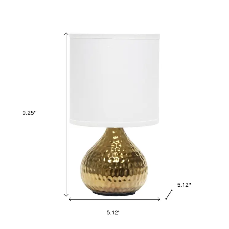 9" Gold Porcelain Round Table Lamp With White Drum Shade
