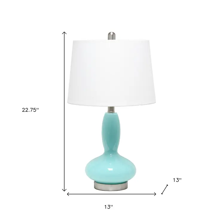 23" Light Blue And Silver Glass And Metal Novelty Table Lamp With White Drum Shade