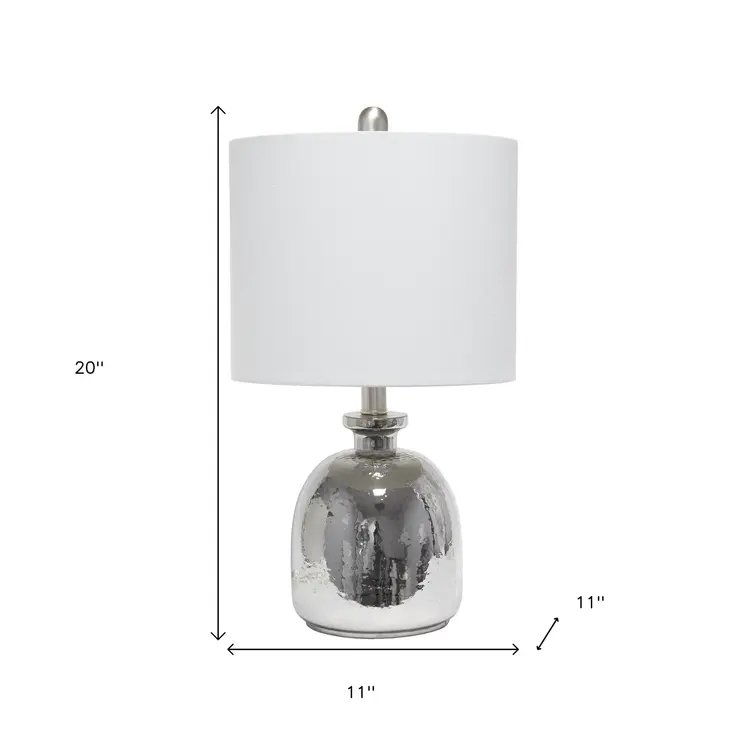 20" Silver Glass Round Table Lamp With Light Gray Drum Shade