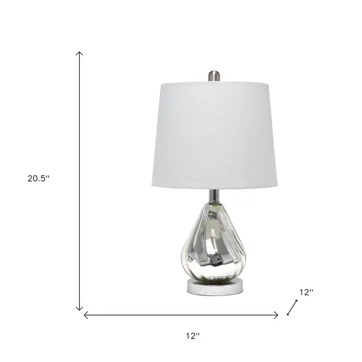 21" Silver Glass Round Table Lamp With Gray Drum Shade