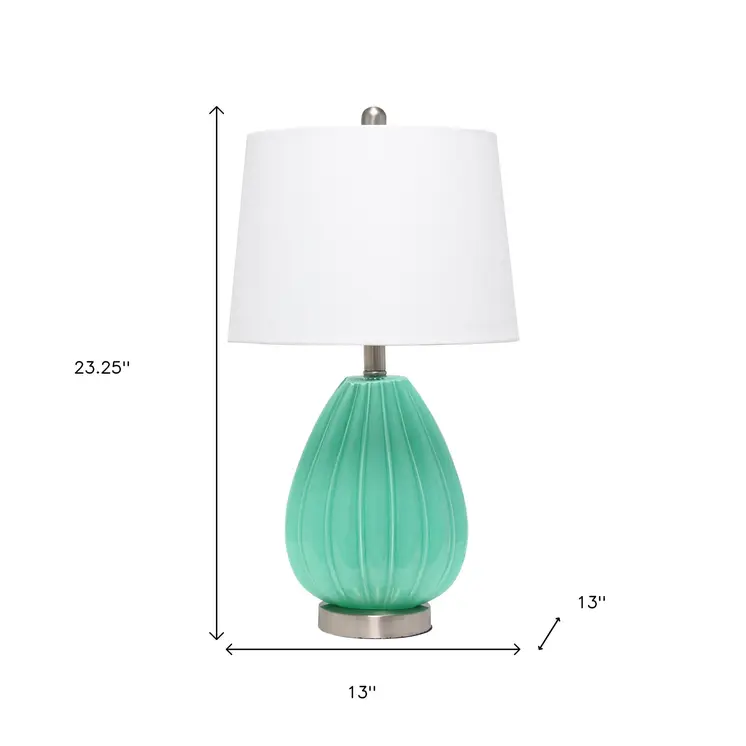 23" Sea Green And Silver Glass And Metal Novelty Table Lamp With White Drum Shade