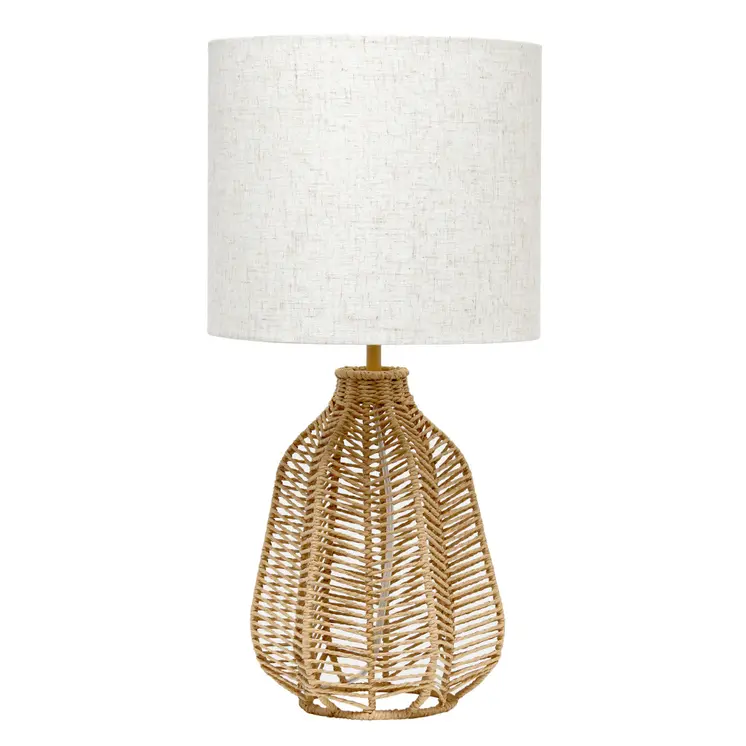 21" Light Brown Table Lamp With Beige Drum Shade