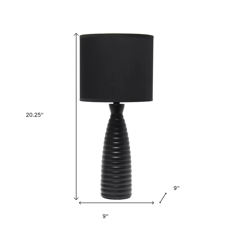 20" Black Ceramic Novelty Table Lamp With Black Drum Shade