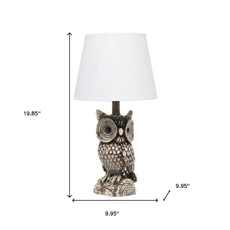 20" Brown And White Geometric Table Lamp With White Drum Shade