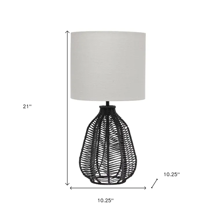 21" Black Rope Novelty Table Lamp With Light Gray Drum Shade
