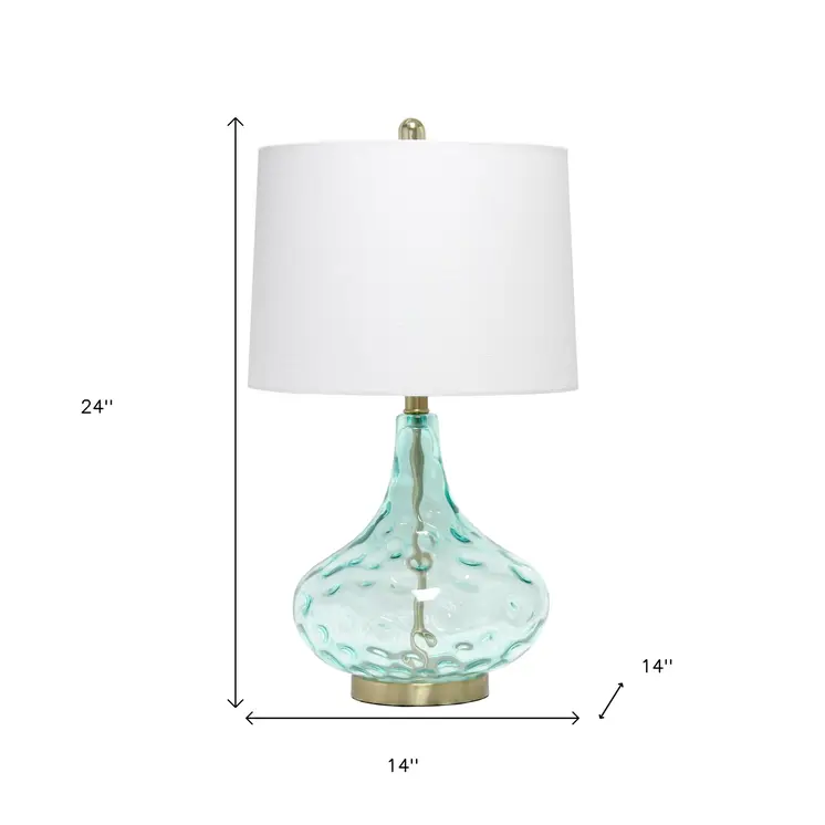 24" Blue And Silver Glass And Metal Novelty Table Lamp With White Drum Shade