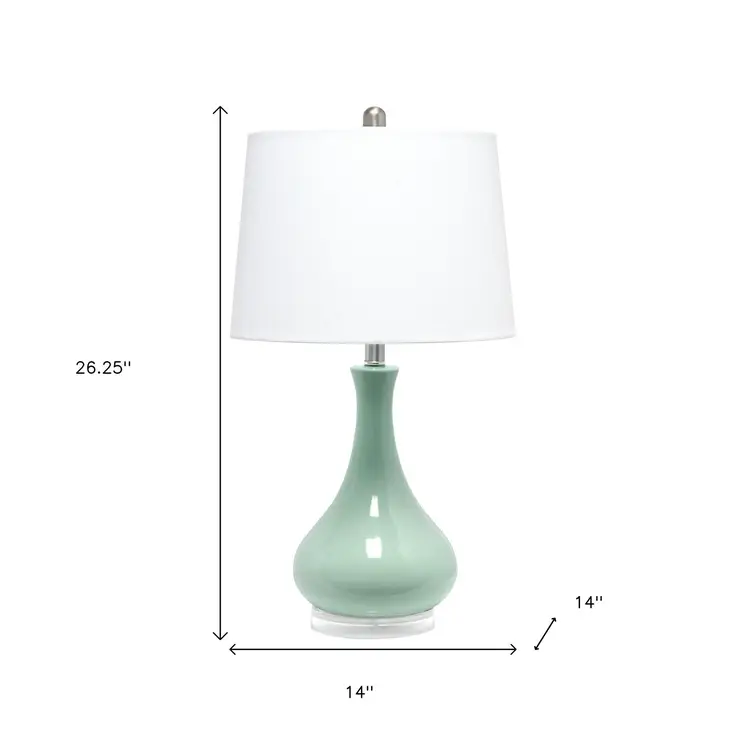 26" Aqua Ceramic Novelty Table Lamp With White Drum Shade