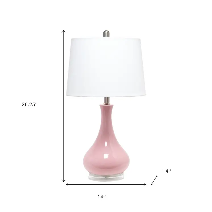 26" Rose And Clear Ceramic Round Table Lamp With White Drum Shade