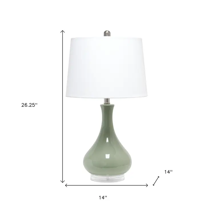 26" Sage And Clear Ceramic Novelty Table Lamp With White Drum Shade