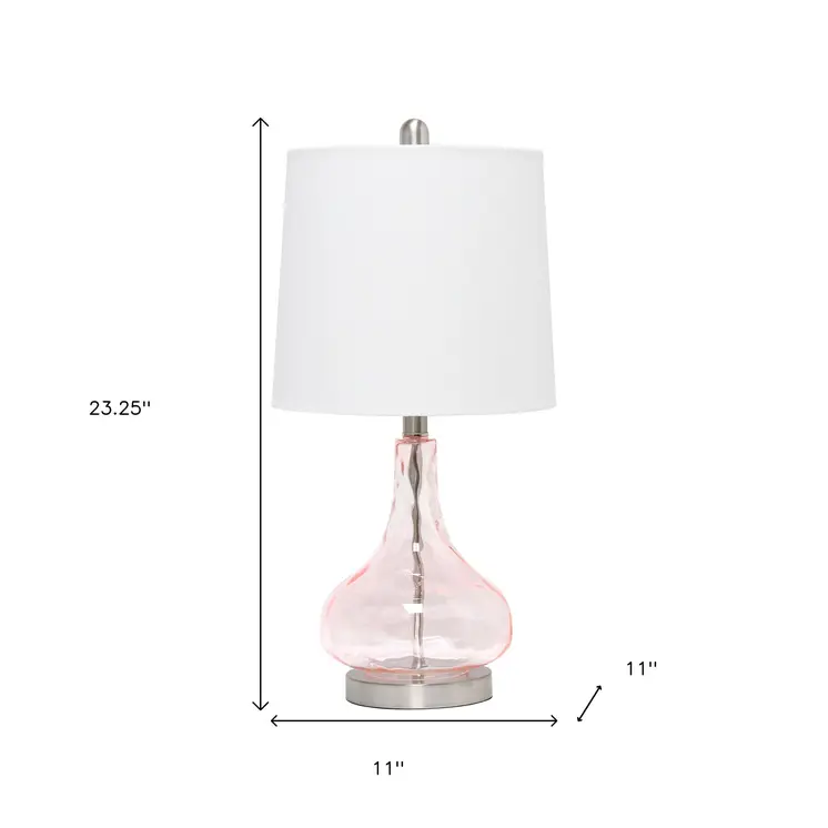 23" Rose And Silver Glass And Metal Round Table Lamp With White Drum Shade