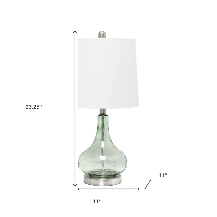 23" Sage Glass Round Table Lamp With White Drum Shade