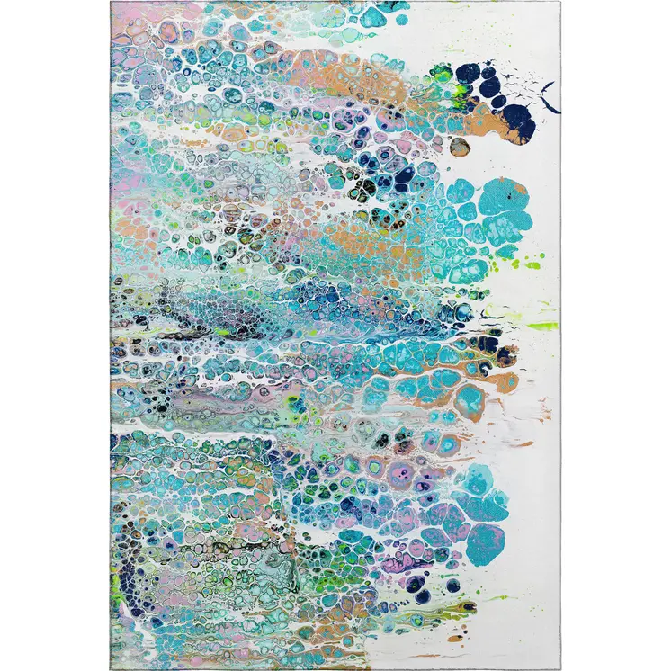 10' X 14' Teal Blue Ivory And Gold Abstract Washable Indoor Outdoor Area Rug