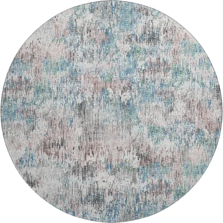 8' Blue Ivory And Sage Round Abstract Washable Indoor Outdoor Area Rug