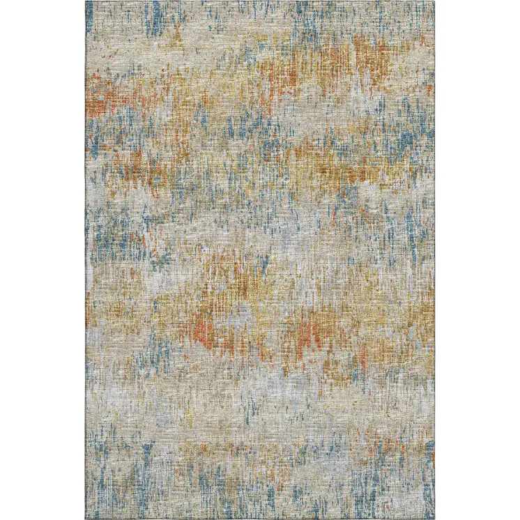 3' X 5' Gold Beige And Orange Abstract Washable Indoor Outdoor Area Rug