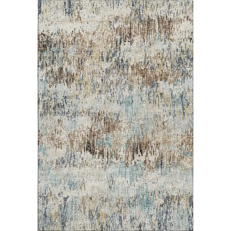 8' X 10' Midnight Ivory And Beige Abstract Washable Indoor Outdoor Area Rug