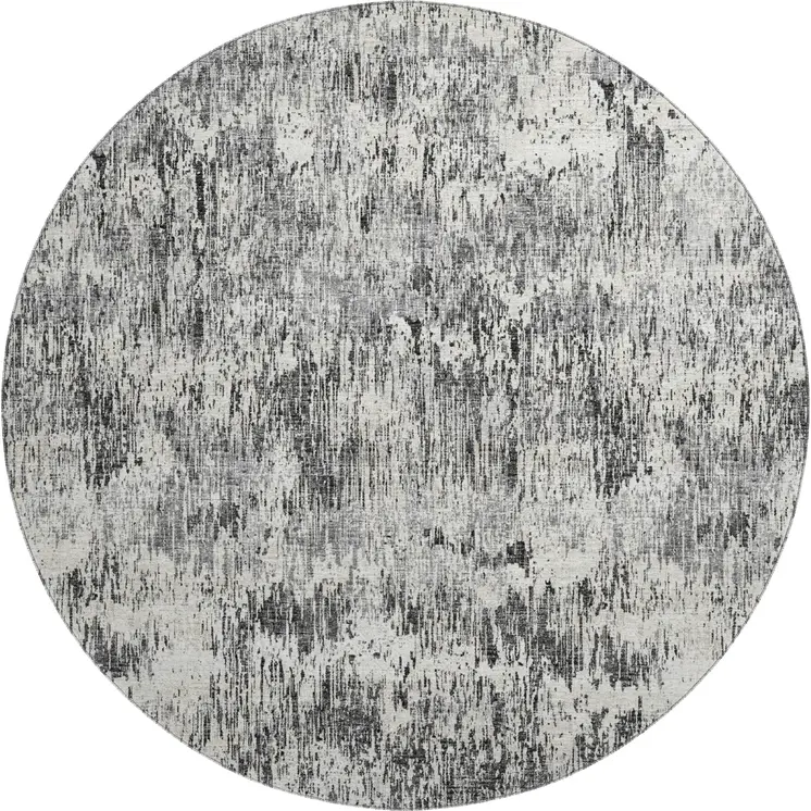 8' Gray Brown And Ivory Round Abstract Washable Indoor Outdoor Area Rug