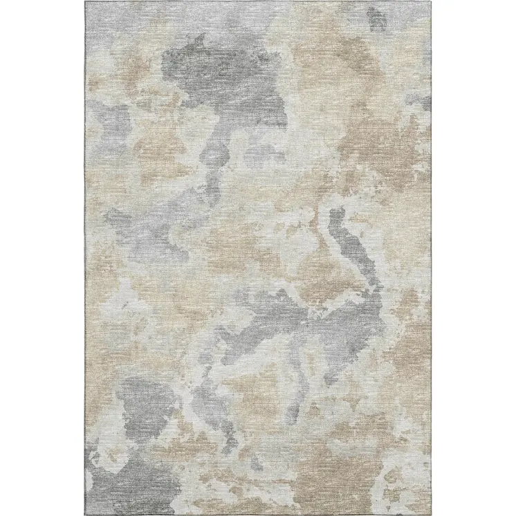 10' X 14' Beige Charcoal And Gray Abstract Washable Indoor Outdoor Area Rug
