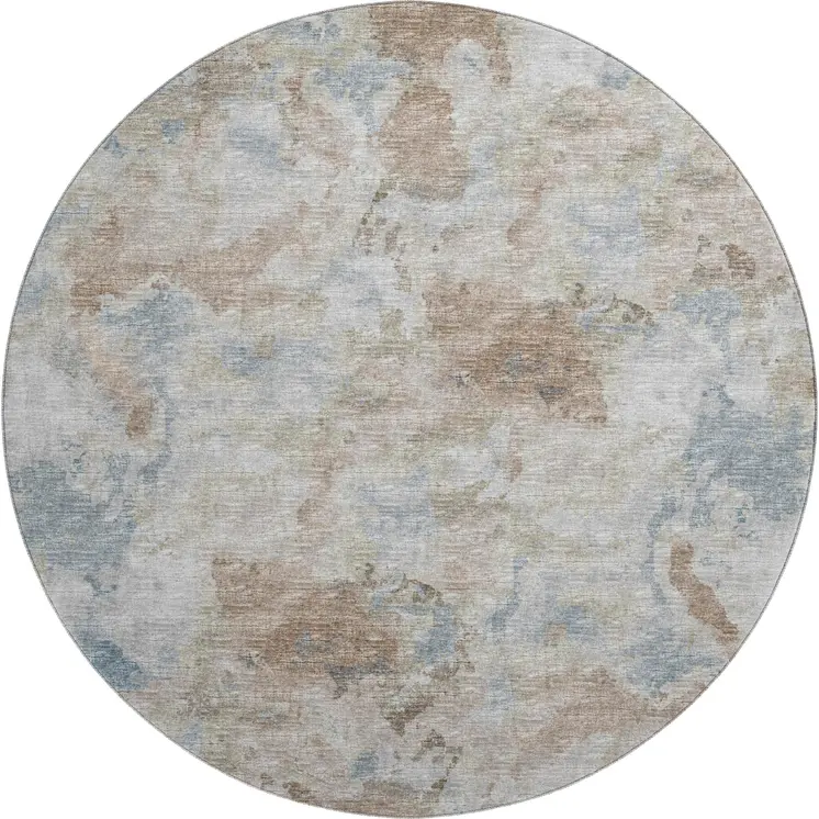 8' Midnight Ivory And Coffee Round Abstract Washable Indoor Outdoor Area Rug