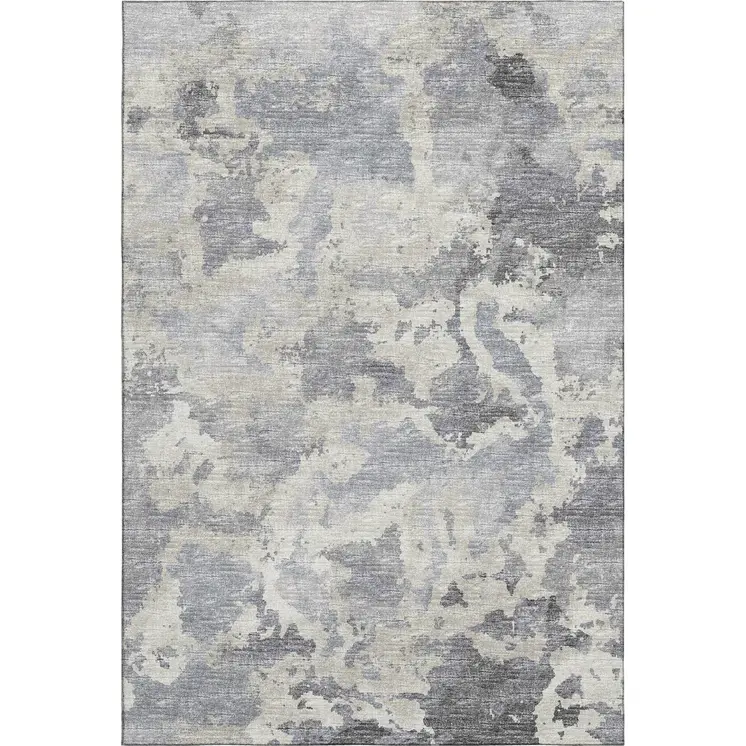 9' X 12' Gray And Ivory Abstract Washable Indoor Outdoor Area Rug