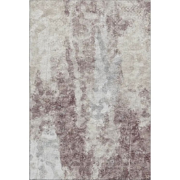 8' X 10' Plum And Ivory Abstract Washable Indoor Outdoor Area Rug