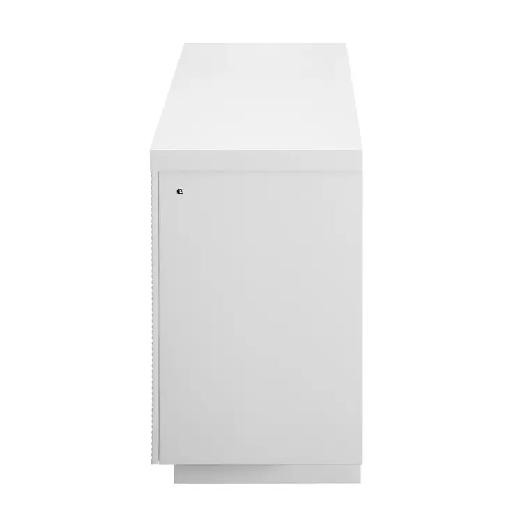 76" White Ribbed Wood Electric Storage Cabinet Fireplace With LED And Speaker