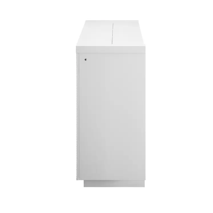 76" White Ribbed Wood Electric Storage Cabinet TV Fireplace With LED And Speaker