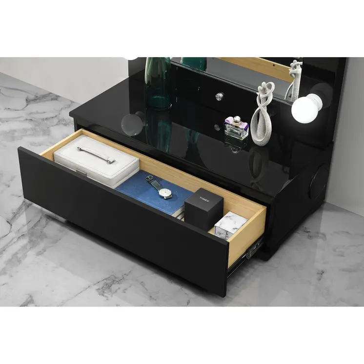 74" Black Wood Lighted Freestanding Framed Full Length Mirror