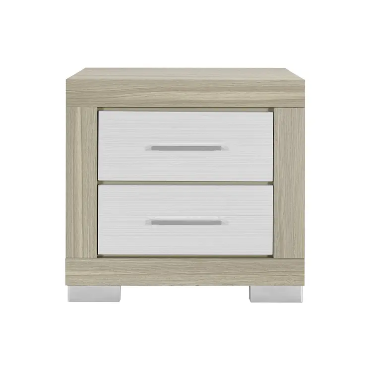 23" Natural And White Wood Square Two Drawer Nightstand