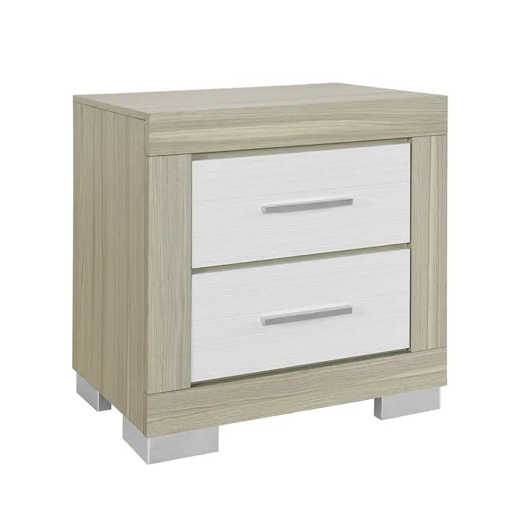 23" Natural And White Wood Square Two Drawer Nightstand