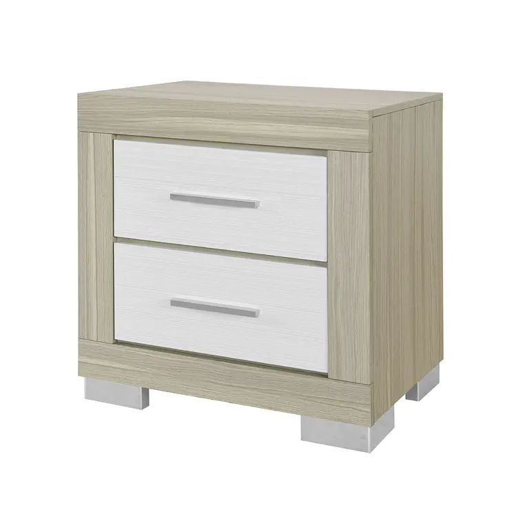 23" Natural And White Wood Square Two Drawer Nightstand