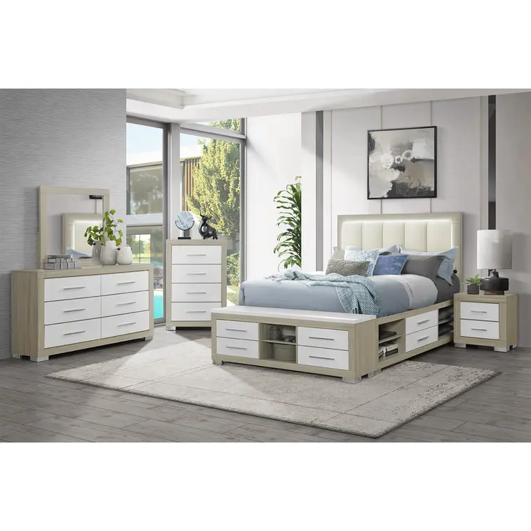 23" Natural And White Wood Square Two Drawer Nightstand