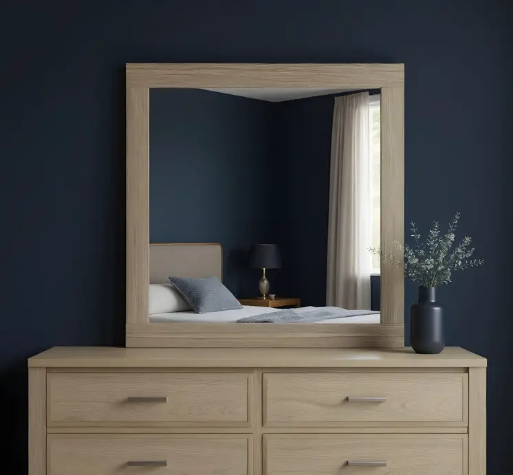 35" Natural Wood Square Frame Mounted Dresser Mirror