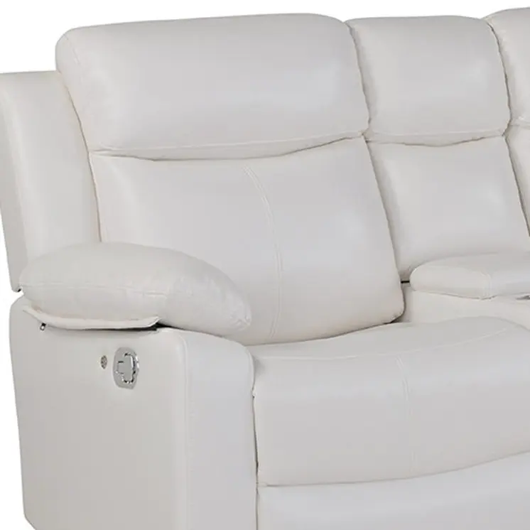 Off White Faux Leather Reclining Curved Six Piece Sectional With LED And Console