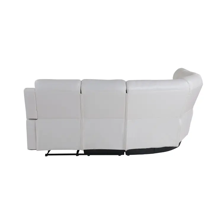Off White Faux Leather Reclining Curved Six Piece Sectional With LED And Console