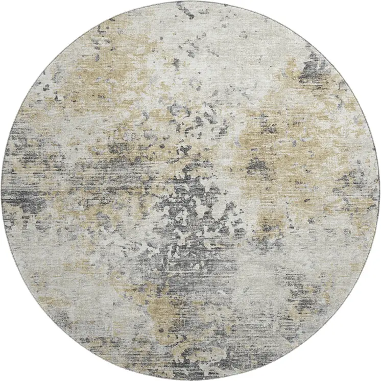 8' Midnight Ivory And Beige Abstract Washable Round Rug With UV Protection