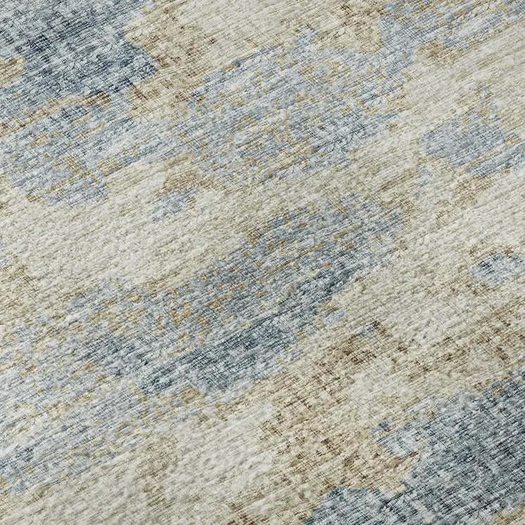 5' X 8' Blue Silver And Gold Abstract Washable Area Rug With UV Protection