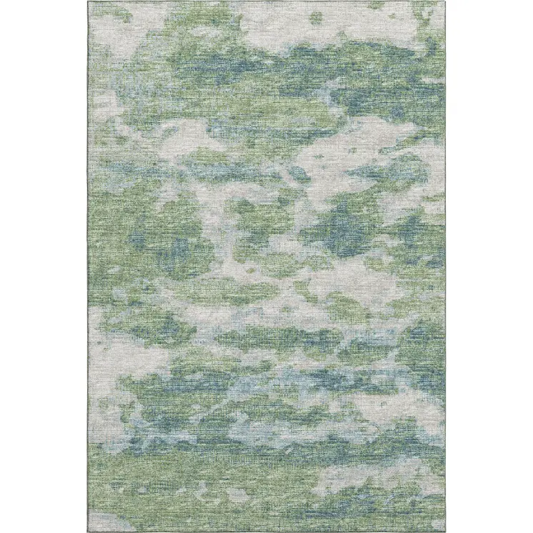 5' X 8' Green And Ivory Abstract Washable Area Rug With UV Protection