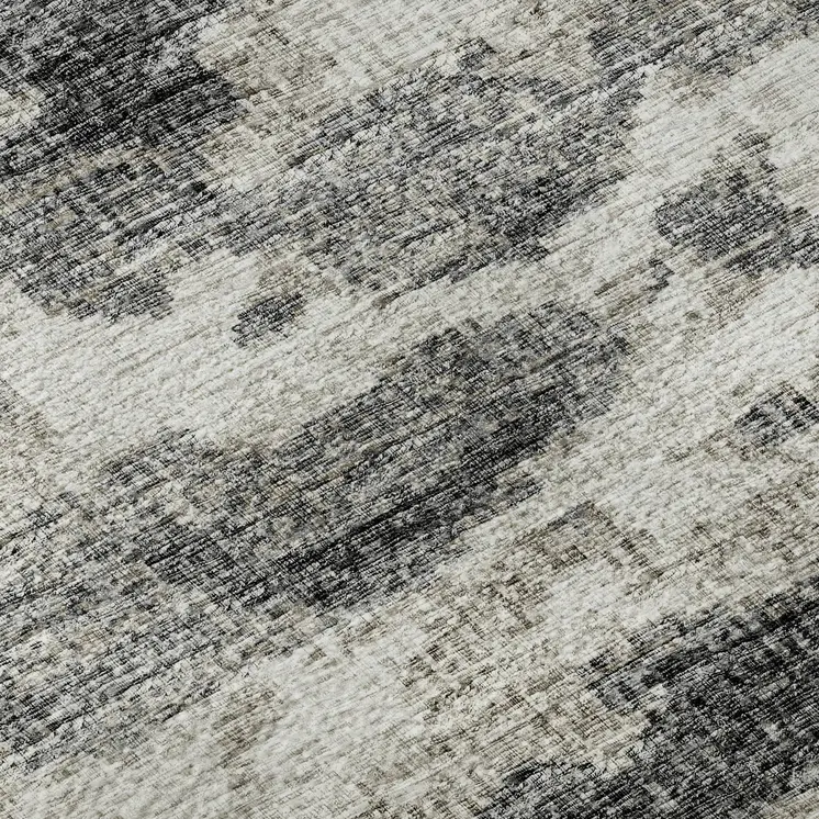 10' X 14' Black And Ivory Abstract Washable Area Rug With UV Protection