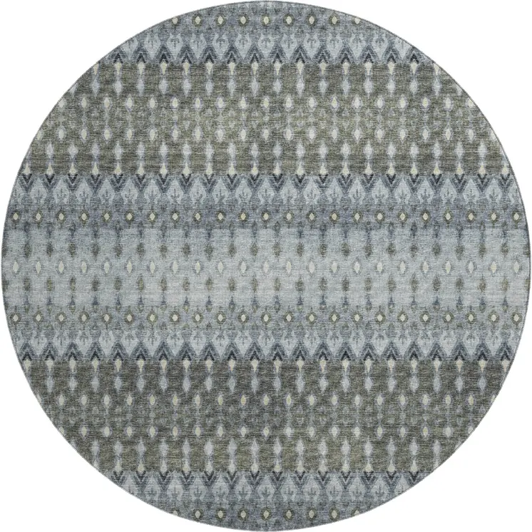8' Midnight And Gray Tribal Washable Round Rug With UV Protection
