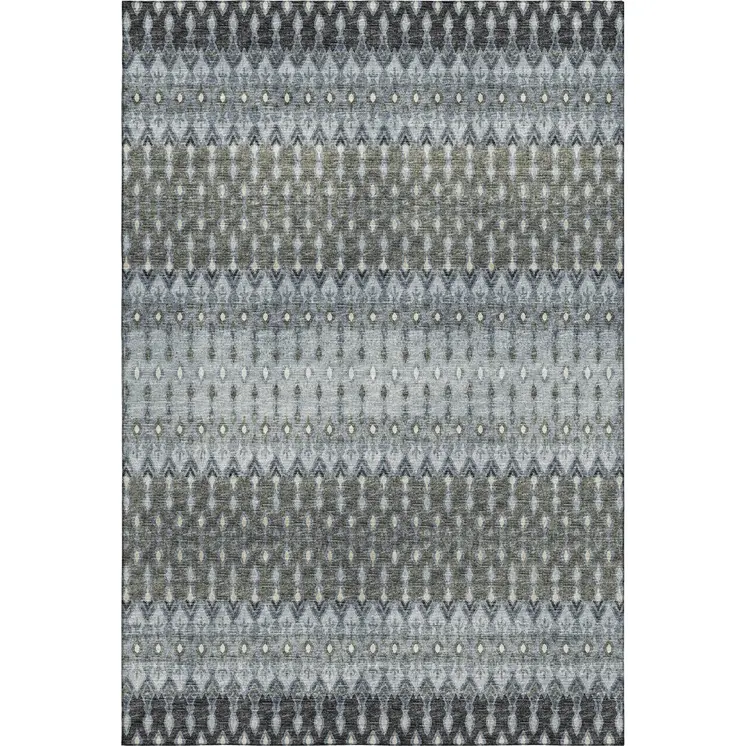 8' X 10' Midnight And Gray Tribal Washable Area Rug With UV Protection
