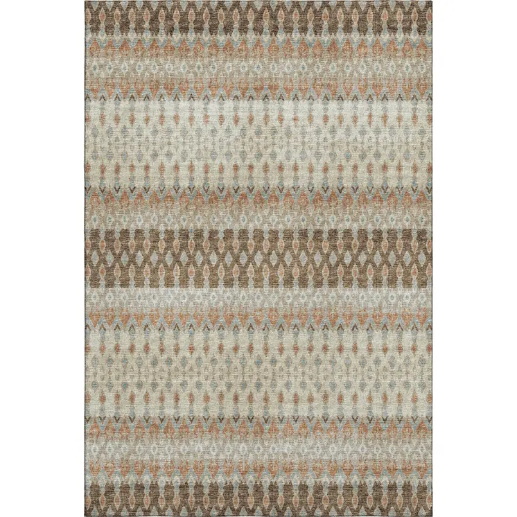 3' X 5' Burnt Sienna Ivory And Blue Tribal Washable Area Rug With UV Protection