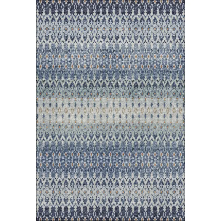 5' X 8' Aqua Gray And Orange Tribal Washable Area Rug With UV Protection