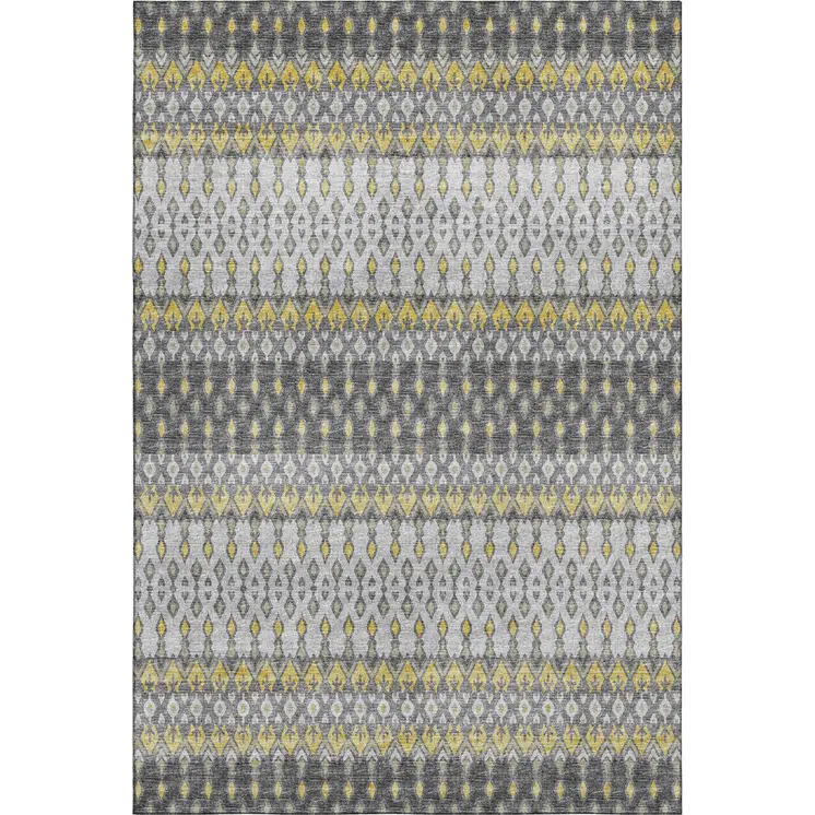 10' X 14' Gray And Gold Tribal Washable Area Rug With UV Protection