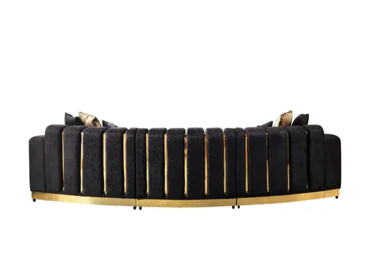 Black Velvet Curved Three Piece Sectional With Toss Pillows