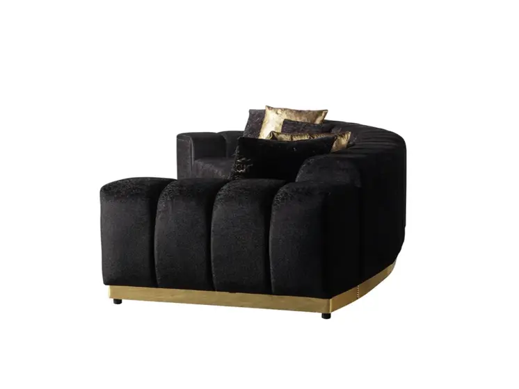 Black Velvet Curved Three Piece Sectional With Toss Pillows