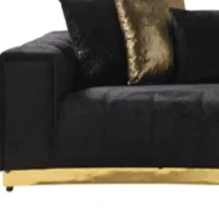 Black Velvet Curved Three Piece Sectional With Toss Pillows